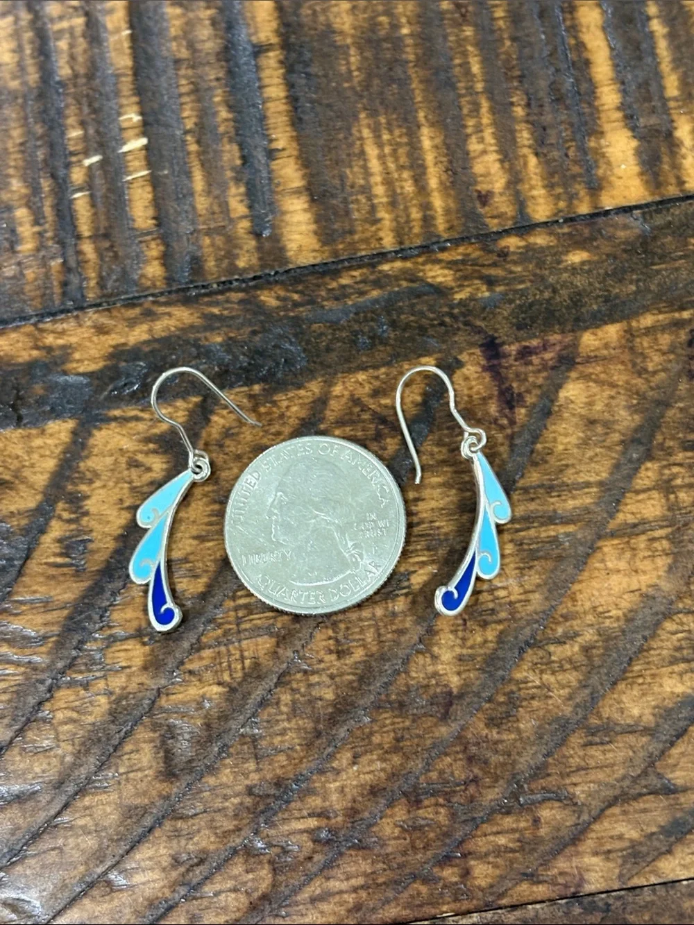 Sterling Silver Blue Teardrop Enamel Dangle Earrings - Unbranded